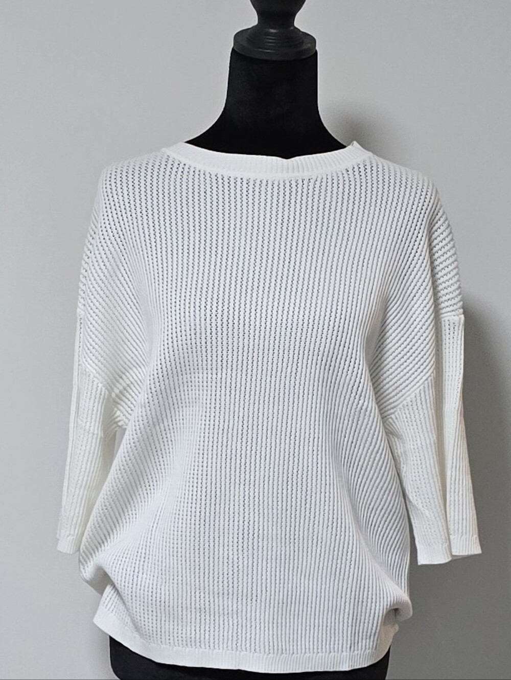 Classic White Ribbed Knit Sweater